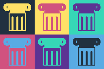 Pop art Ancient column icon isolated on color background. Vector