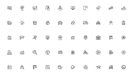 Industrial and transport linear icons collection.Set of thin line web icon set, simple outline icons collection, Pixel Perfect icons, Simple vector illustration.