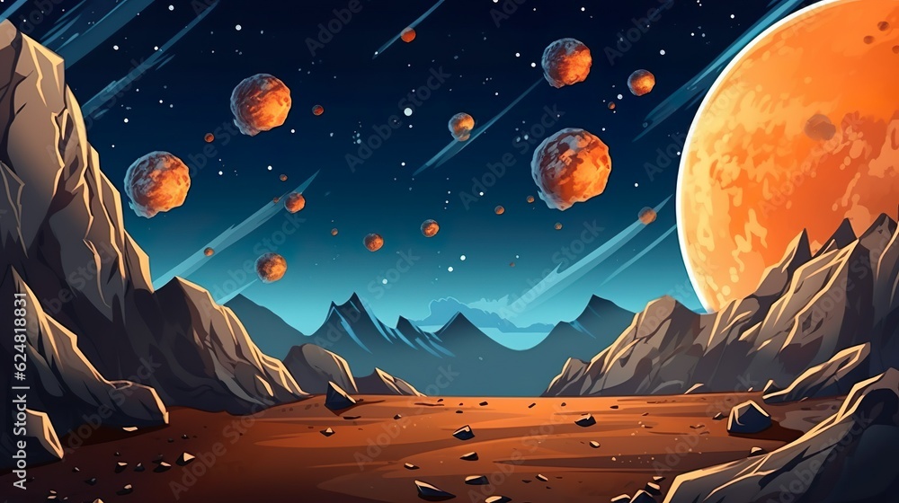 Poster abstract background asteroids. a fascinating whirlwind of asteroids in an illustration that combines