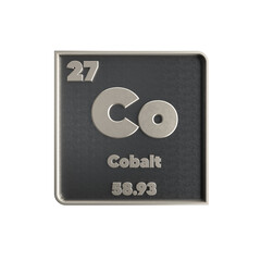 Cobalt chemical element black and metal icon with atomic mass and atomic number. 3d render illustration.