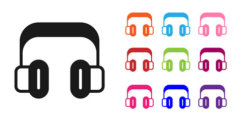 Black Headphones icon isolated on white background. Support customer service, hotline, call center, faq, maintenance. Set icons colorful. Vector