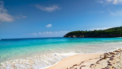 Obraz premium A serene and secluded beach with pristine white sand and crystal-clear turquoise waters - Generative AI