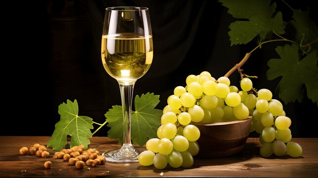 Wine Glass and Grapes Image, Exuding Sophistication, Luxury, and the Pleasures of Wine Tasting, Elegant Indulgence concept