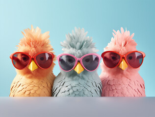 Poultry sunglasses background beautiful animal livestock bird red hen funny easter chicken farming white