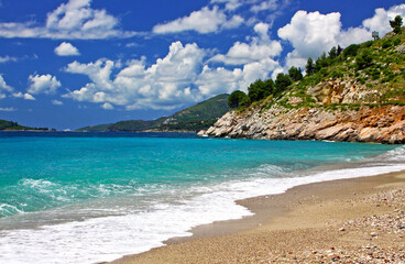 Summer view of Adriatic seacoast near Sveti Stefan, Montenegro