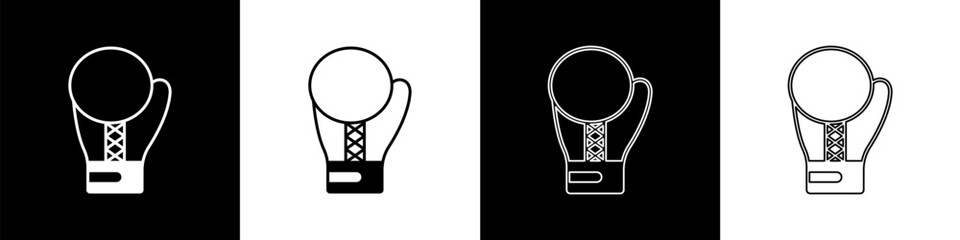 Set Boxing glove icon isolated on black and white background. Vector