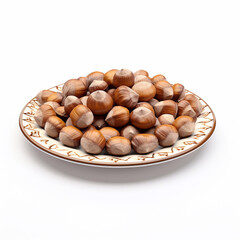 Fototapeta premium delicious nut hazelnut lies on beautiful plate, Ai generated