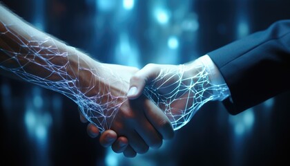 Business people shaking hands on bokeh light background. Technology. Abstract. Network connection. Illustration