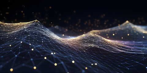 Futuristic abstract mesh. Wave with the connection of dots and lines