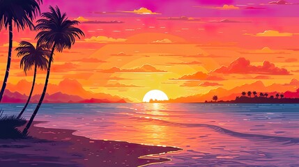 Abstract background sunset on the beach. The tranquil ambience of a beach sunset serves as the perfect background for illustration. Generative AI.