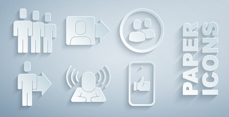 Set Head hunting, Project team base, Team leader, Hand like, and Users group icon. Vector