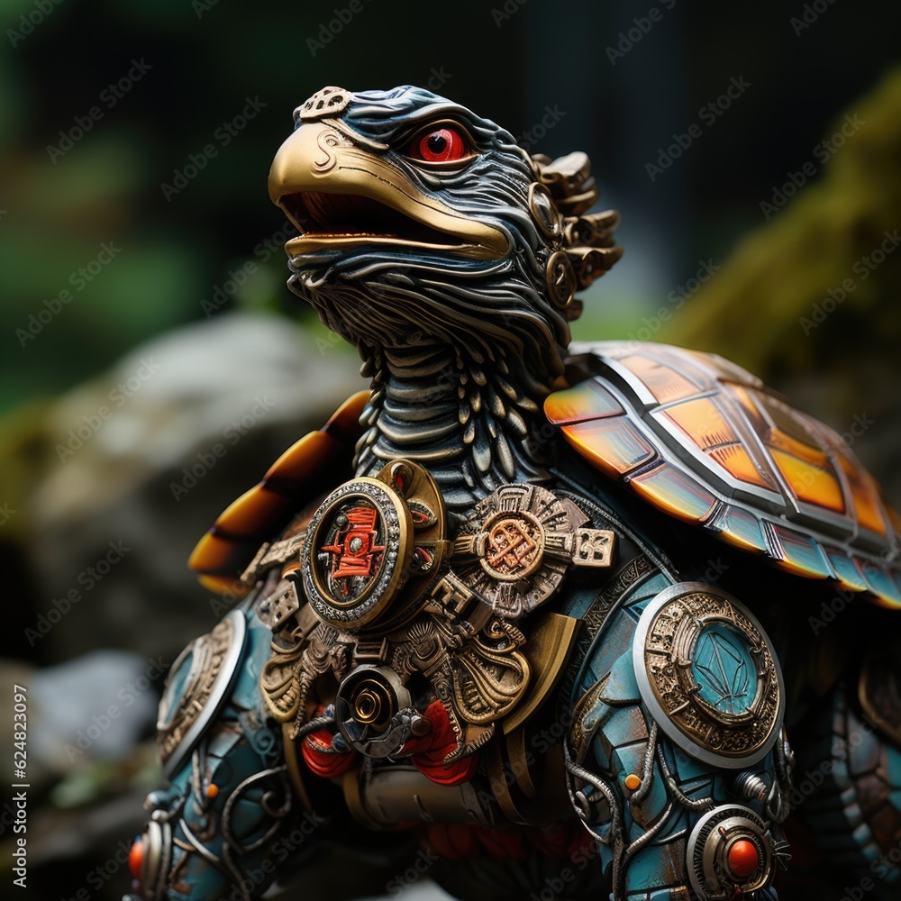 Poster a close up of a statue of a turtle. generative ai.
