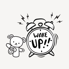 Hand drawn of  wake up with cute bear. Vector illustration.