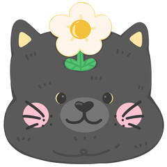 Black cat face with a flower on her head 