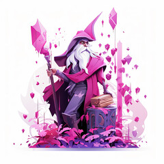 cute cartoon wizard with confetti sprinkles, a low poly illustration, adorable character, mascot, concept, digital art