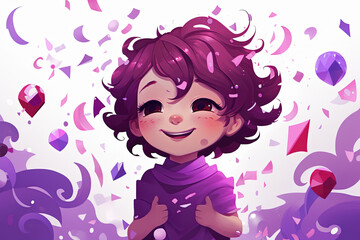 Fototapeta premium cute cartoon kid with confetti sprinkles, a low poly illustration, adorable character, mascot, concept, digital art