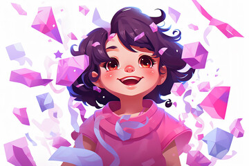 cute cartoon kid with confetti sprinkles, a low poly illustration, adorable character, mascot, concept, digital art