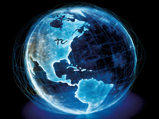 network earth internet planet technology map cyberspace global globe connection. Generative AI.