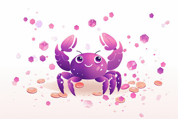 cute cartoon crab with confetti sprinkles, a low poly illustration, adorable character, mascot, concept, digital art