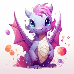 Fotobehang cute cartoon dragon with confetti sprinkles, a low poly illustration, adorable character, mascot, concept, digital art © Kiril Tsvetanov