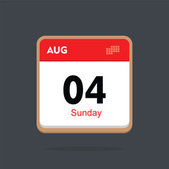 sunday 04 august icon with black background, calender icon