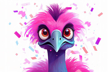 cute cartoon emu with confetti sprinkles, a low poly illustration, adorable character, mascot, concept, digital art
