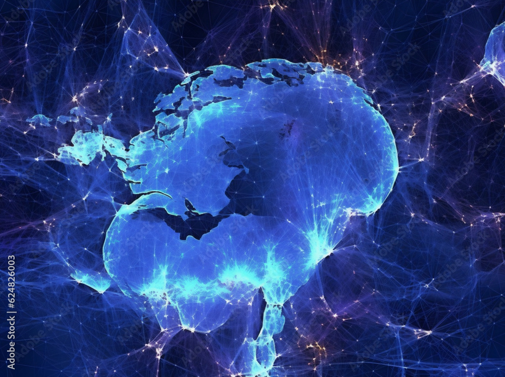 Aufkleber network global technology cyberspace planet connection internet globe earth map. generative ai.