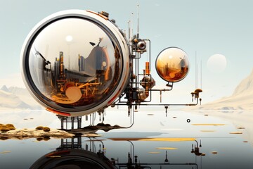 A reflection of a futuristic city in a mirror. Generative AI.