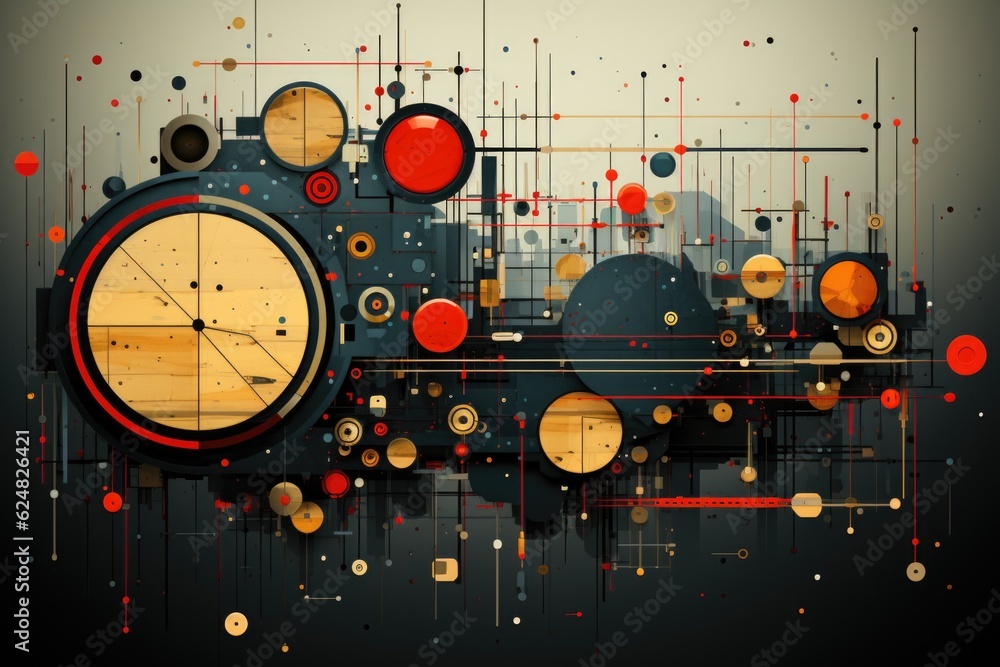 Poster a clock with a lot of circles around it. generative ai.