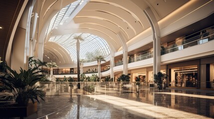 A modern shopping mall photo realistic illustration - Generative AI.