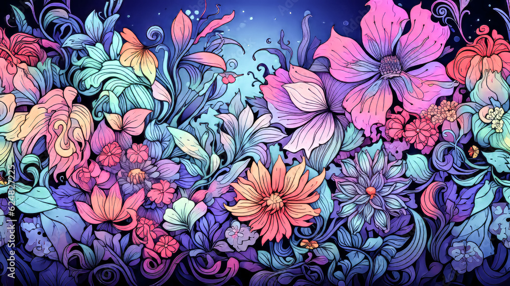 Poster he created a psychedelic floral fusion with generative ai.