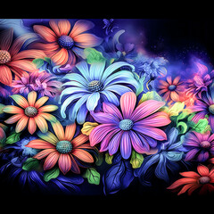 Fototapeta na wymiar A vibrant, swirling floral pattern dances around the canvas, captivating the viewer.