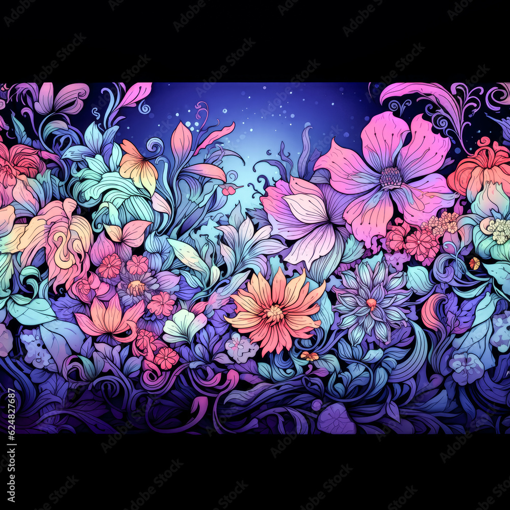 Aufkleber he creates a psychedelic floral fusion art using generative ai.