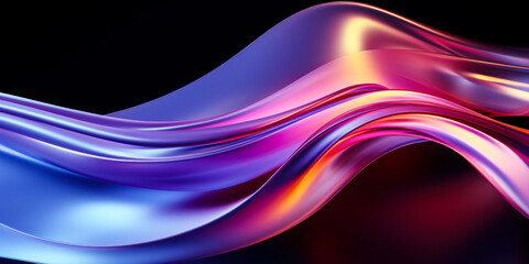 Abstract fluid 3d render holographic iridescent neon curved wave in motion background. Gradient design element for banners, backgrounds, wallpapers and covers - obrazy, fototapety, plakaty