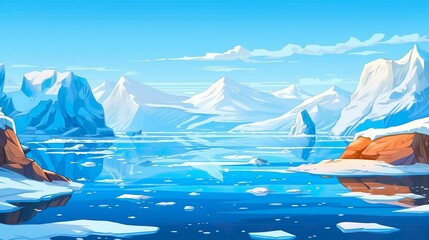 Abstract background glaciers and icebergs. Banner highlighting the beauty of nature's glaciers and icebergs through an artistic illustration against a blue background. Generative AI.