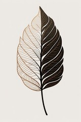 Obraz premium Minimalist black abstract outline leaf digital illustration. Hand drawn abstract leaf in line art. Trendy botanical element. Modern leaf shape for for interior design, postcard, brochure