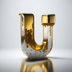 3D U Letter, jewel and gold style