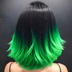 Black and green short haircut