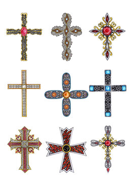 Jewelry design fancy cross hand drawing and painting on paper.