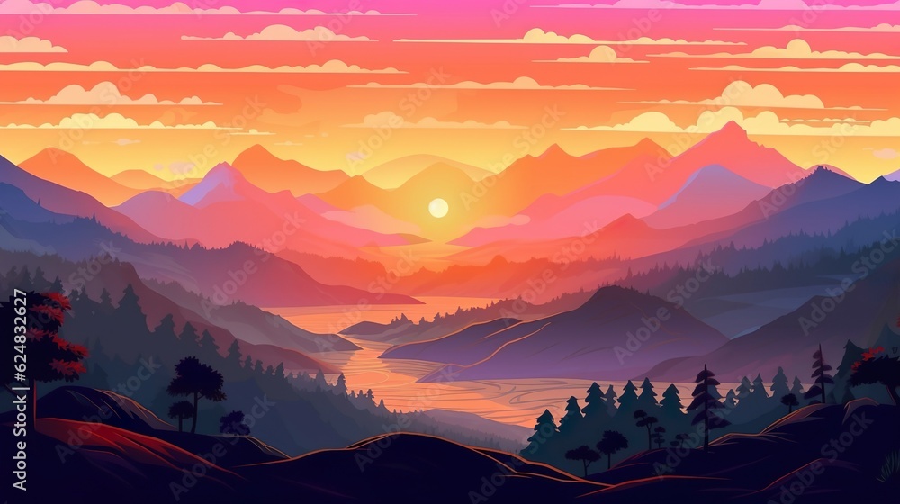 Poster abstract background dawn in the mountains. banner design with an engaging illustration showcasing th