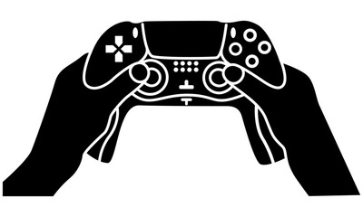 Black and white video game controller vector icon.
