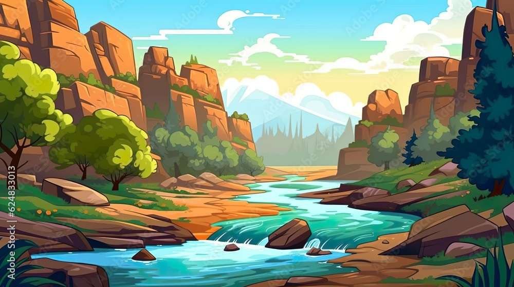 Poster abstract background a river. designing of a captivating banner with an illustrated nature scene feat