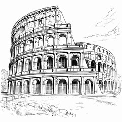 Colosseum hand-drawn comic illustration. Colosseum. Vector doodle style cartoon illustration - obrazy, fototapety, plakaty