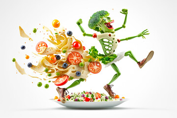 Fototapeta premium Cute happy veg isolated on a white background.Generative AI