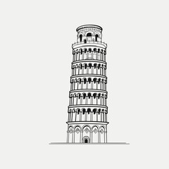 Leaning tower of Pisa hand-drawn comic illustration. Leaning tower of Pisa. Vector doodle style cartoon illustration