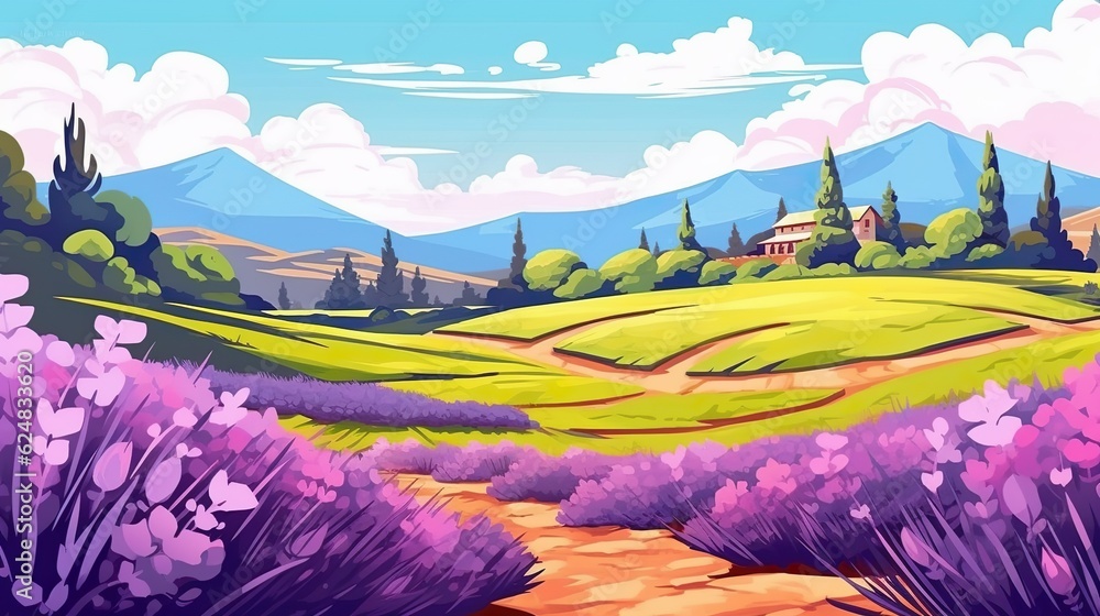 Poster abstract background lavender fields. banner design with the tranquility of nature showcase an intric