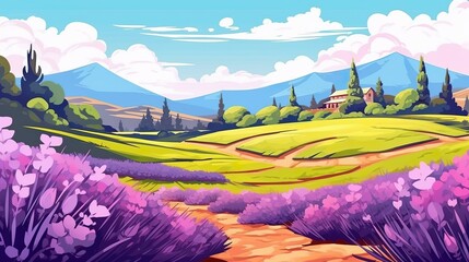 Abstract background lavender fields. Banner design with the tranquility of nature showcase an intricate and detailed illustration of lavender fields. Generative AI.
