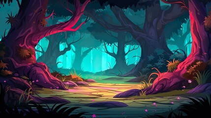 Abstract background mysterious forest. Creating of an enchanting banner design with a mesmerizing illustration of a mysterious forest in a natural setting. Generative AI.