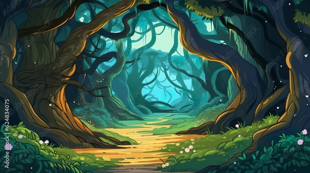 Poster abstract background mysterious forest. using of an abstract light-colorful background to enhance the