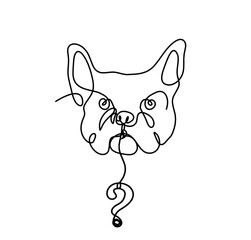 Silhouette of abstract bulldog with question mark as line drawing on white background